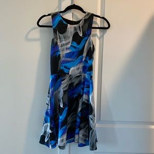 Size S Aqua Black and Blue Swirl Pattern Dress